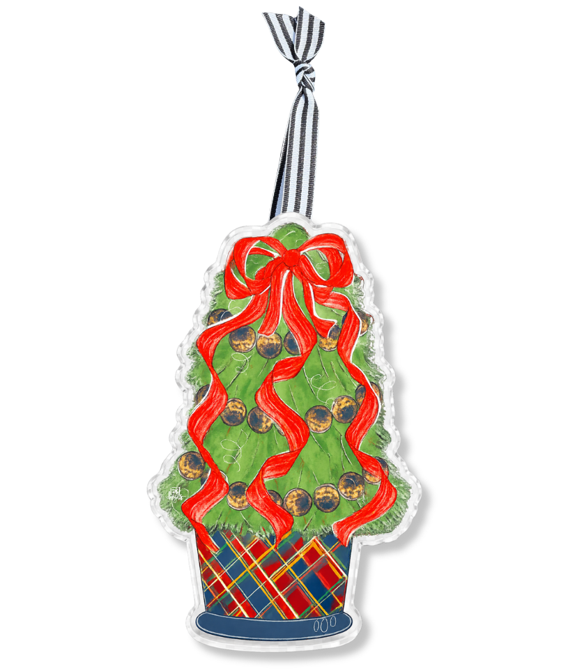 Plaid Navy Tree Acrylic Ornament