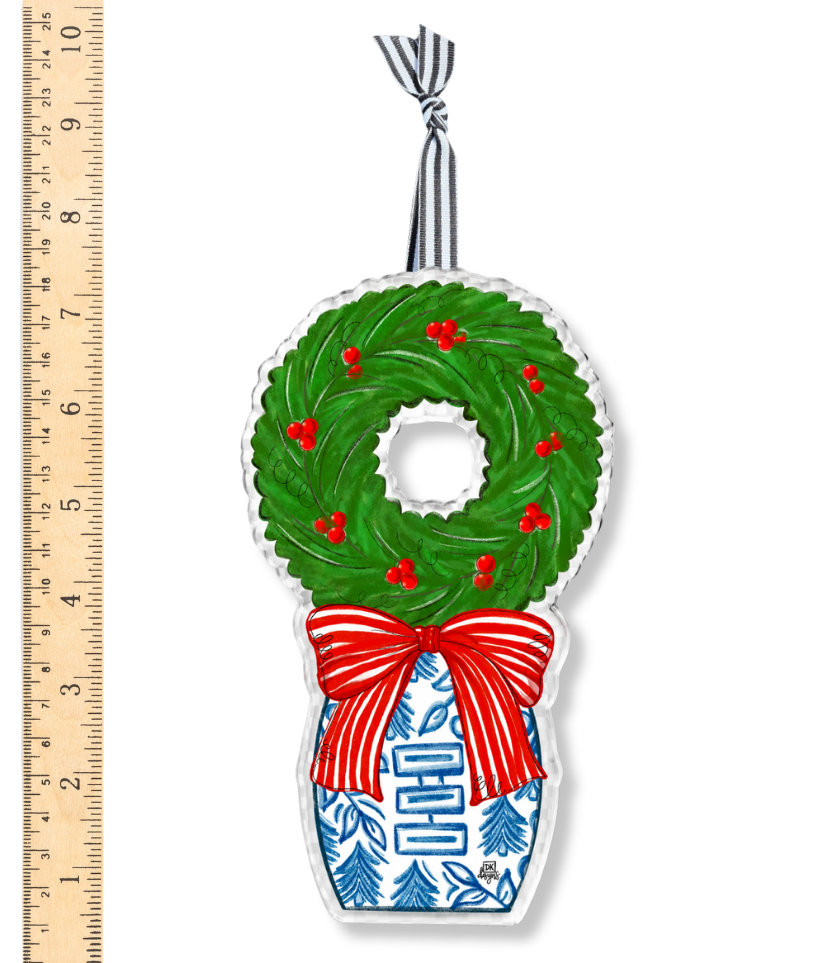 Blue and White Wreath Topiary Acrylic Ornament