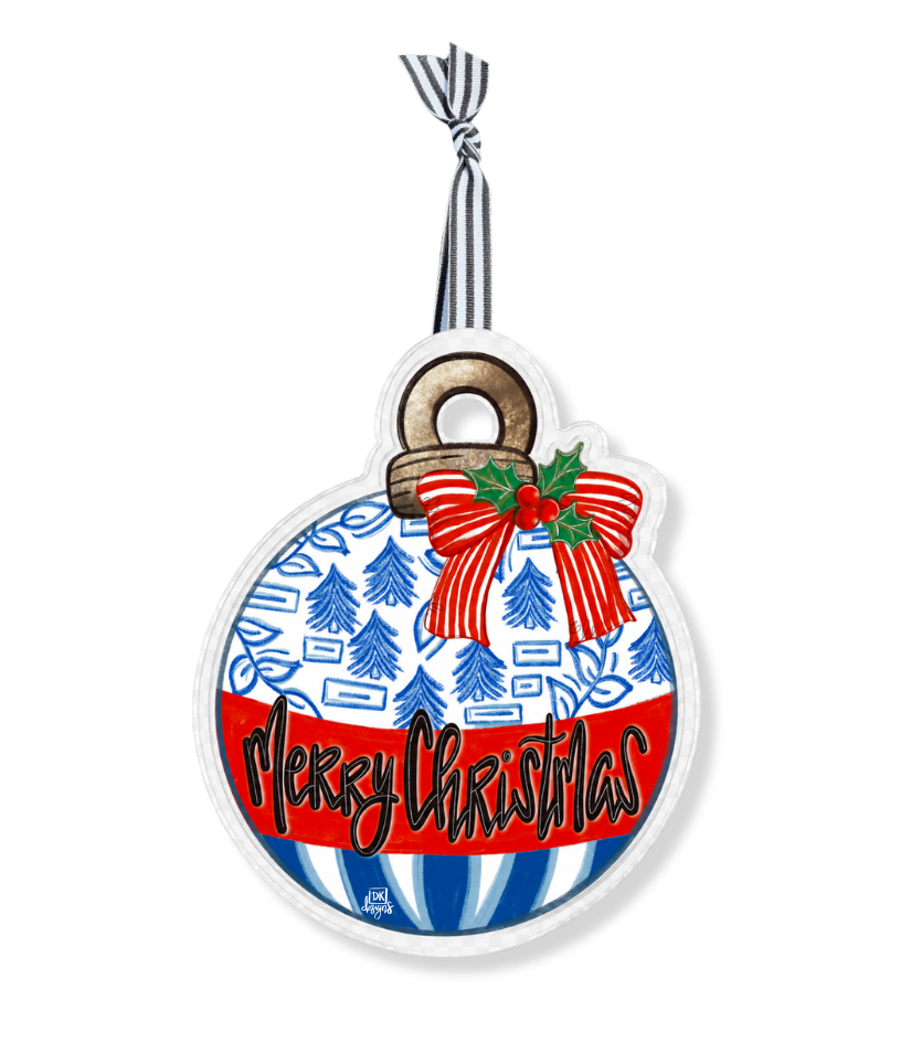 Blue and White Bulb Acrylic Ornament