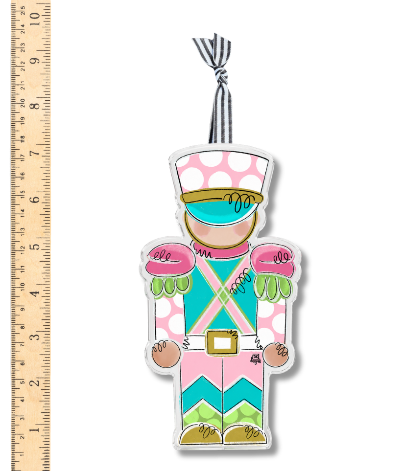 Pink & Teal Soldier Acrylic Ornament by DK Designs Georgia