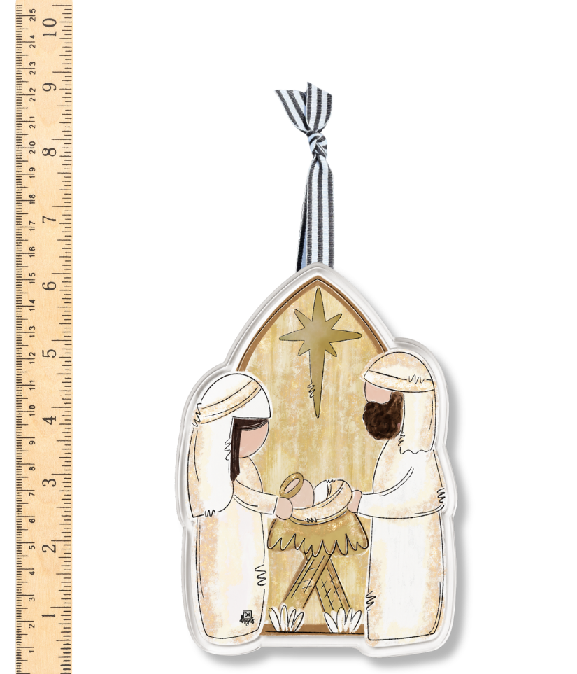 White and Gold Nativity Acrylic Ornament