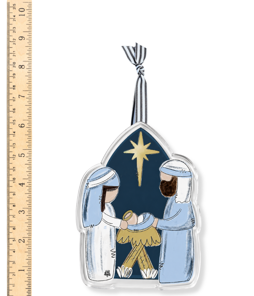 Blue and White Nativity Acrylic Ornament by DK Designs Georgia