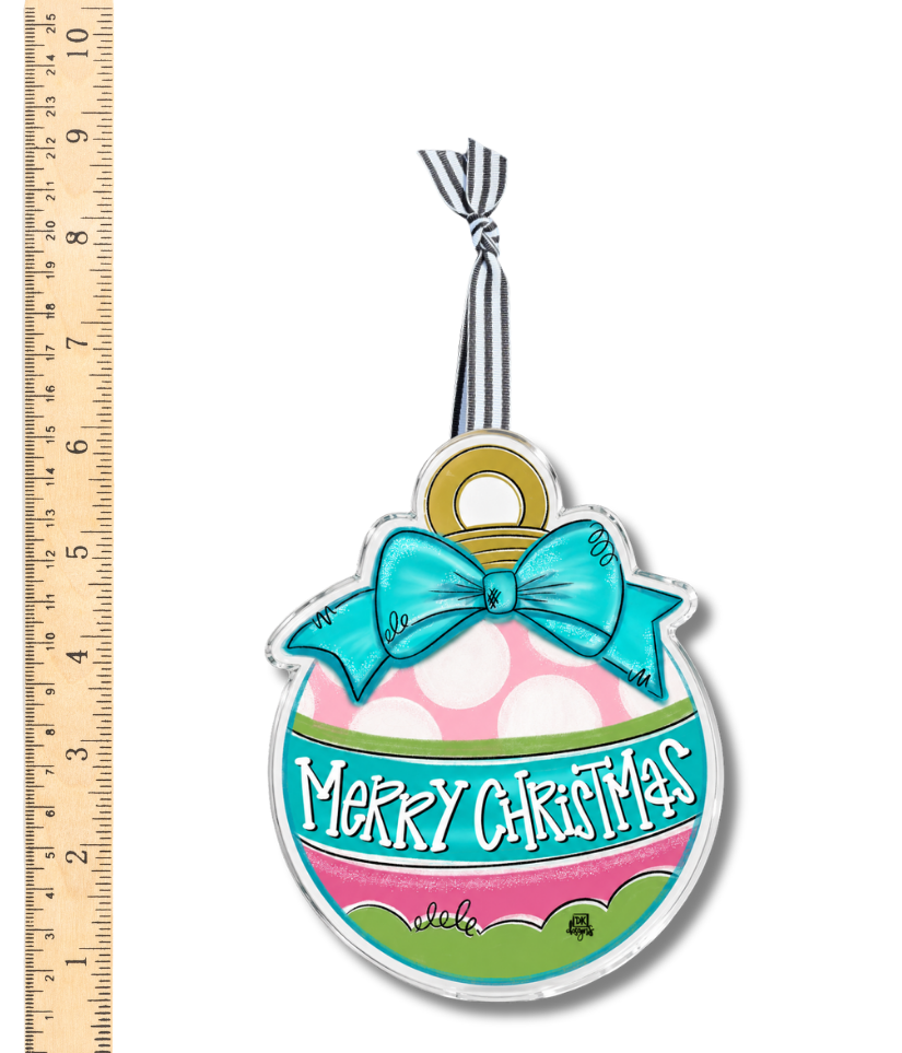 Pink and Teal Christmas Bulb Acrylic Ornament by DK Designs Georgia