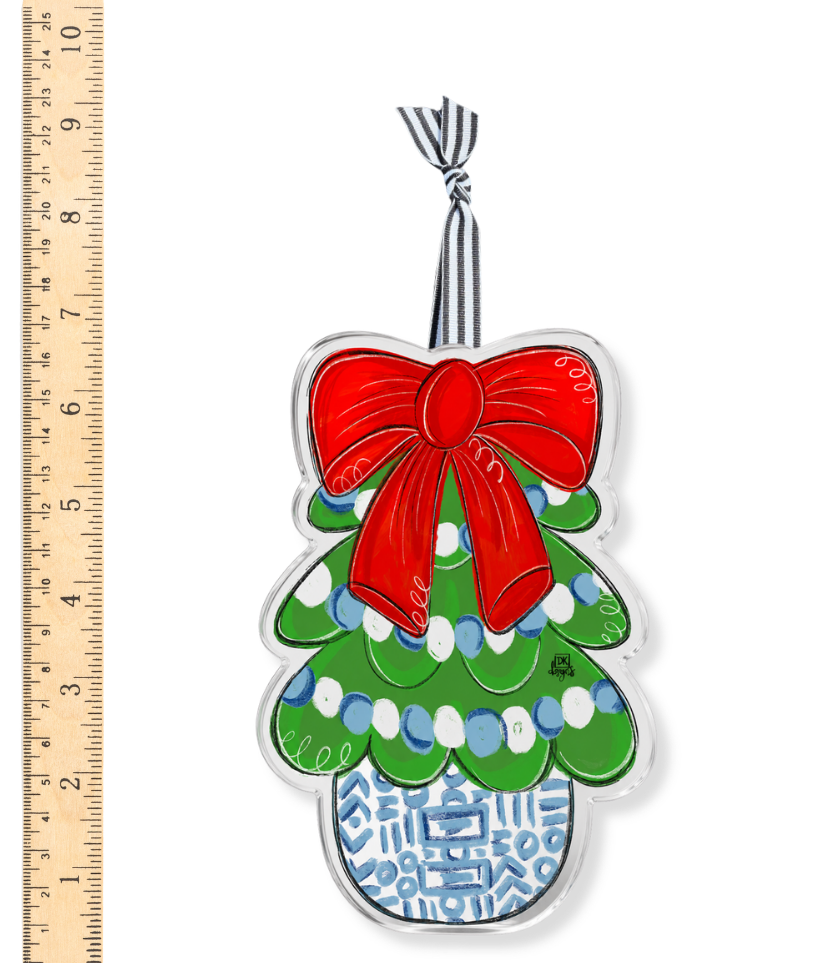 Red Bow Tree Acrylic Ornament