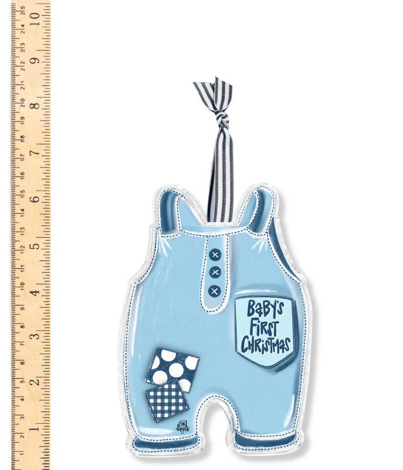 Blue Overalls Baby's First Christmas Acrylic