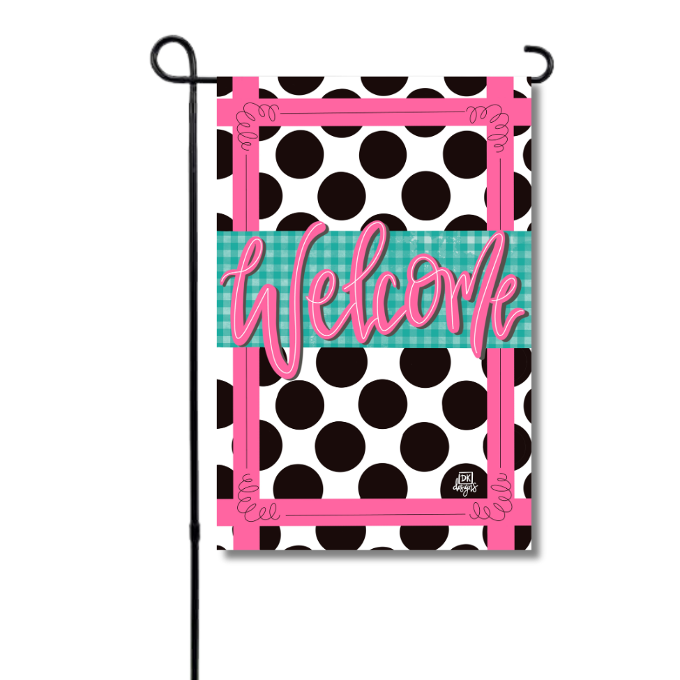 Black Polka Dot Gingham Welcome Garden Glam