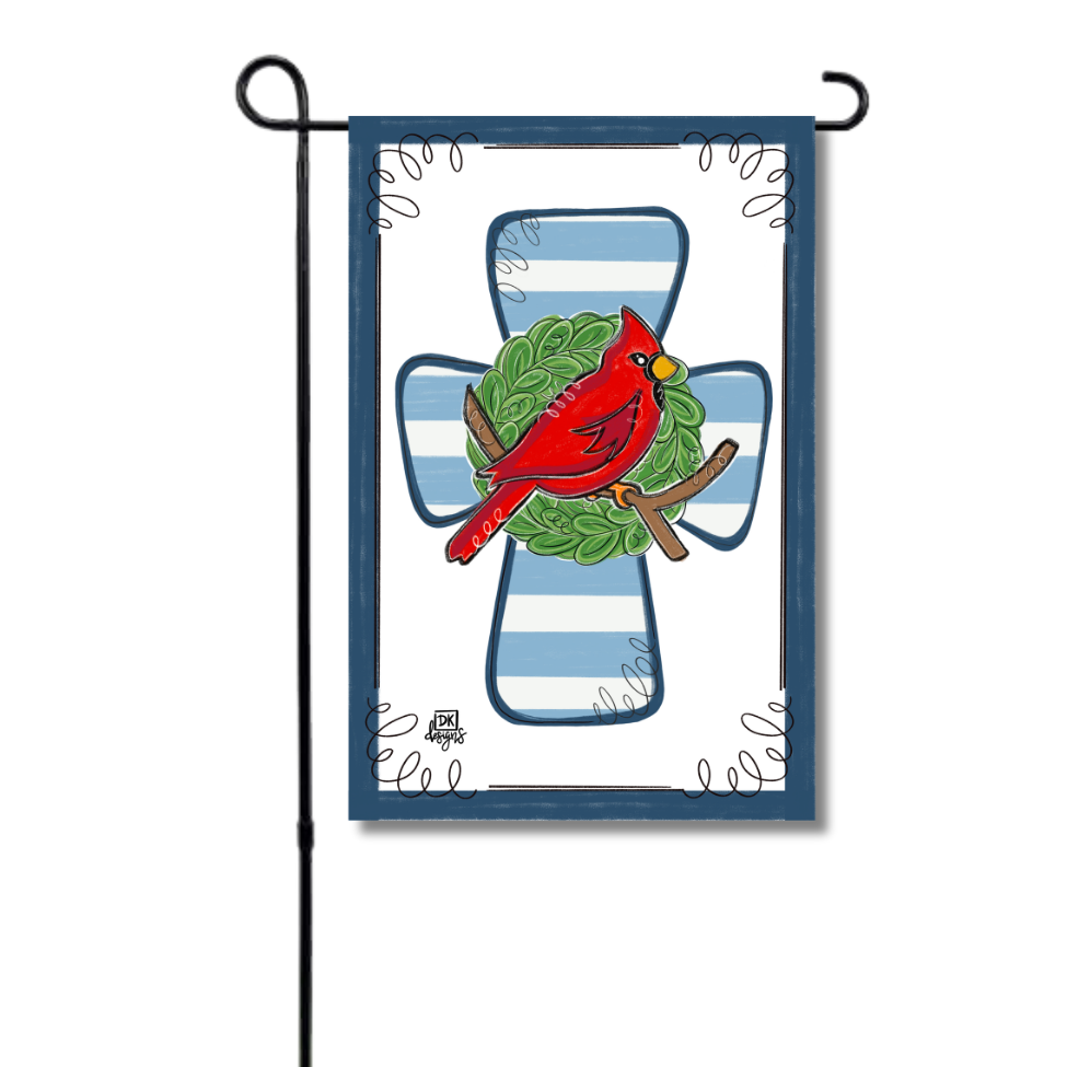 Blue and White Cardinal Cross Garden Glam