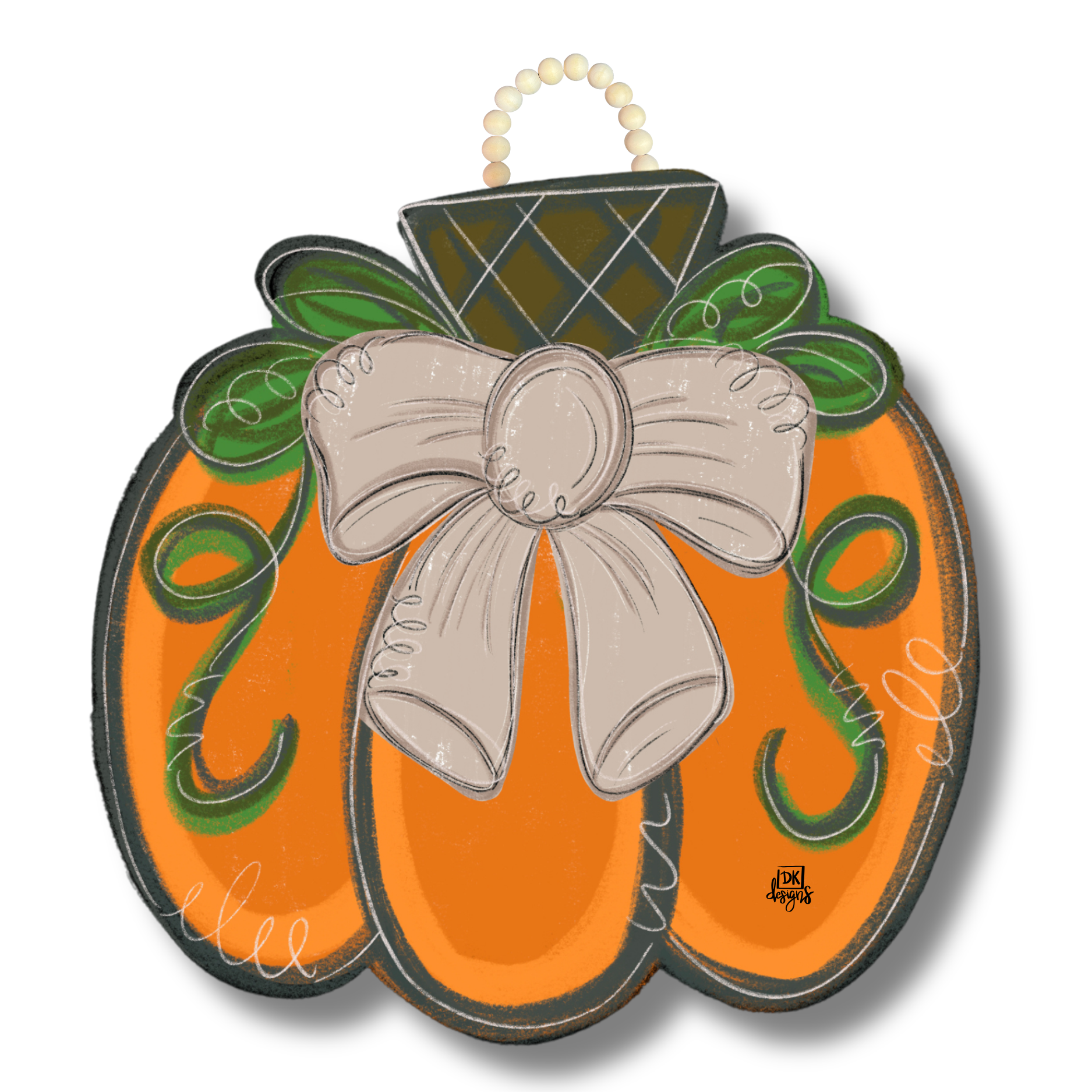 Tan Bow Pumpkin Door Hanger