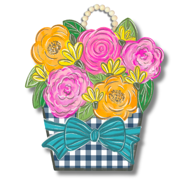 Gingham Flower Pot Door Hanger