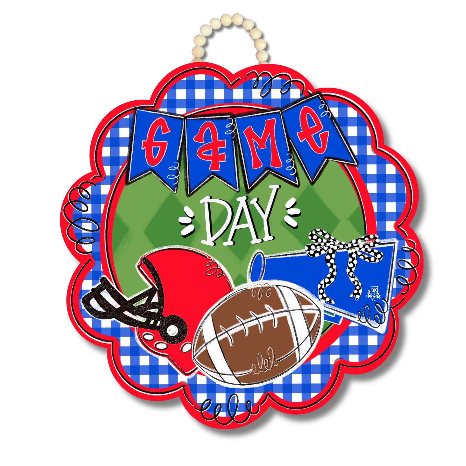 Red and Blue Game Day Scallop Door Hanger
