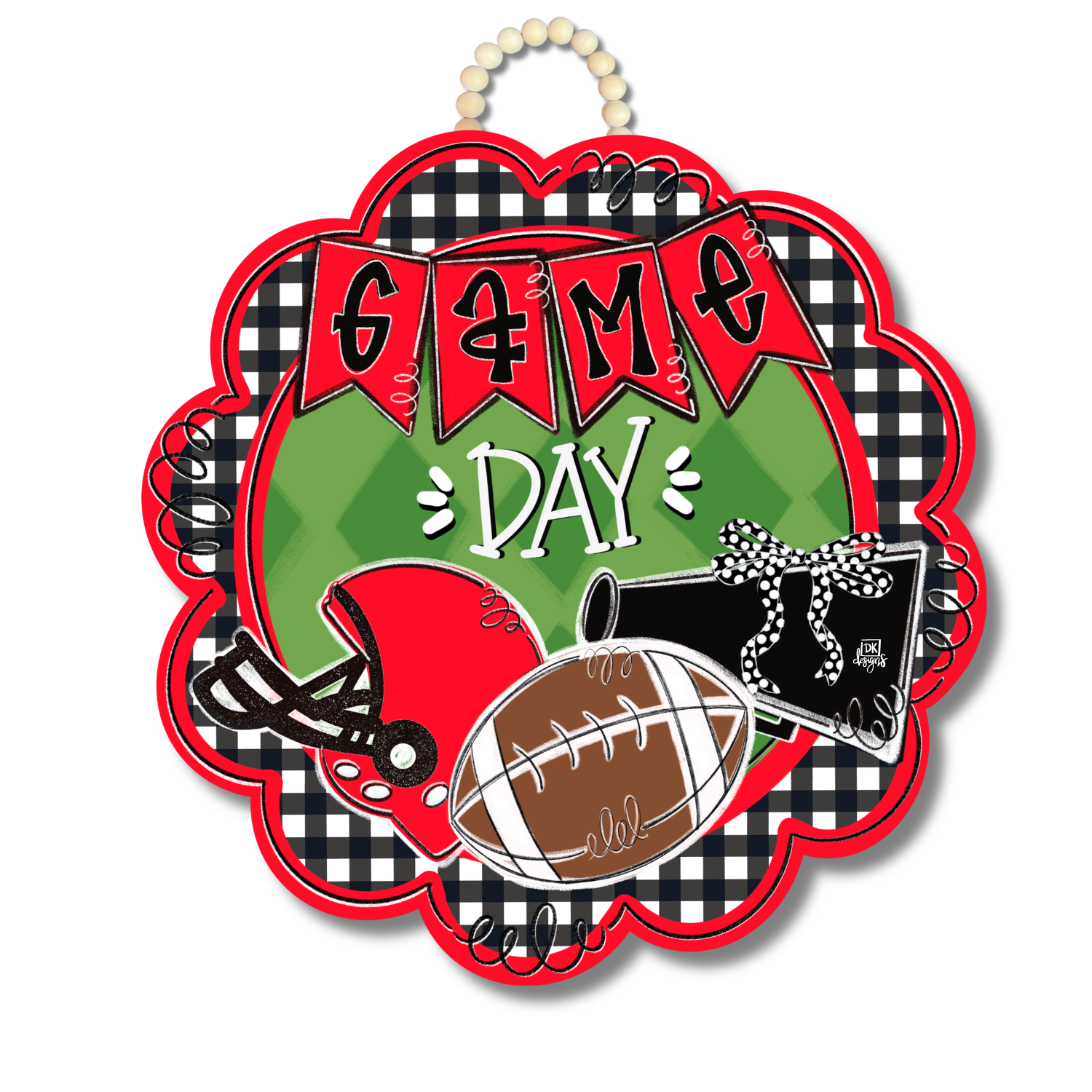 Red and Black Game Day Scallop Door Hanger