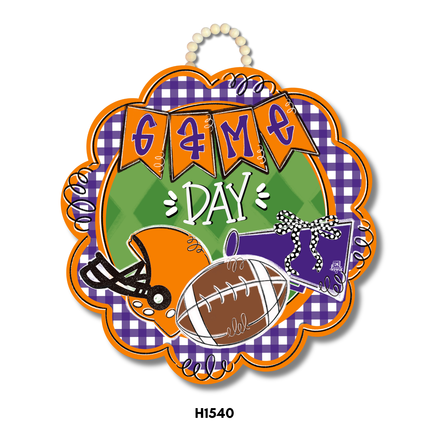 Orange and Purple Game Day Scallop Door Hanger
