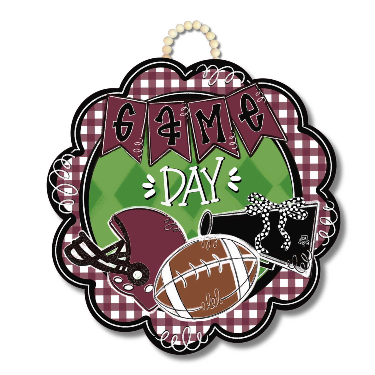 Maroon and Black Game Day Scallop Door Hanger