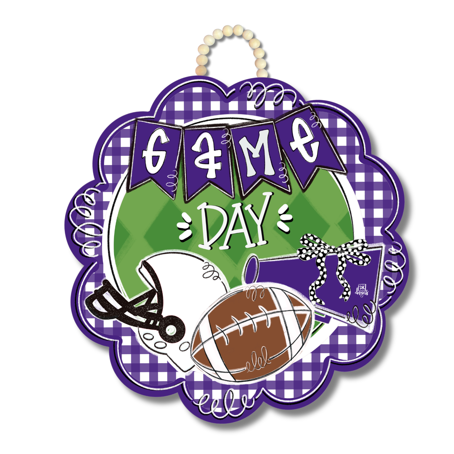 Purple and White Game Day Scallop Door Hanger