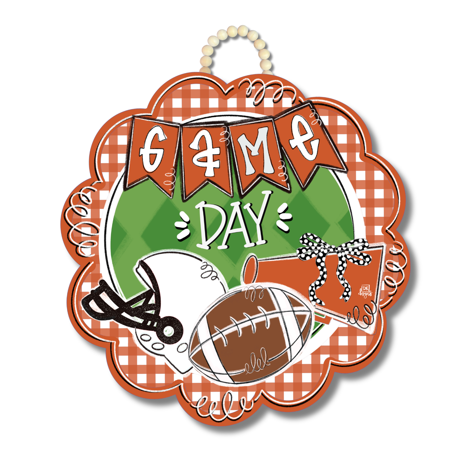 Burnt Orange and White Game Day Scallop Door Hanger
