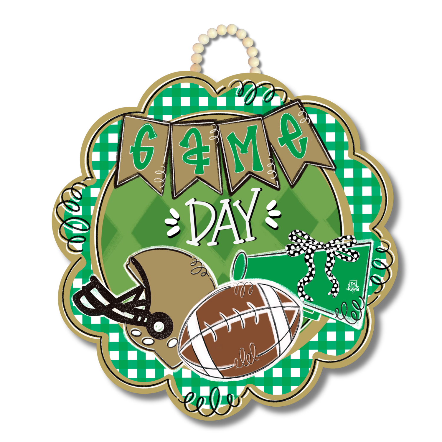 Green and Gold Game Day Scallop Door Hanger
