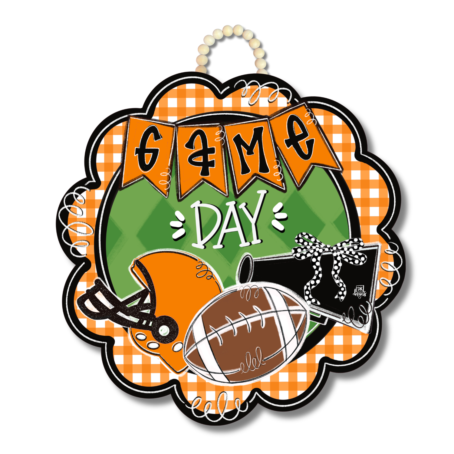 Orange and Black Game Day Scallop Door Hanger