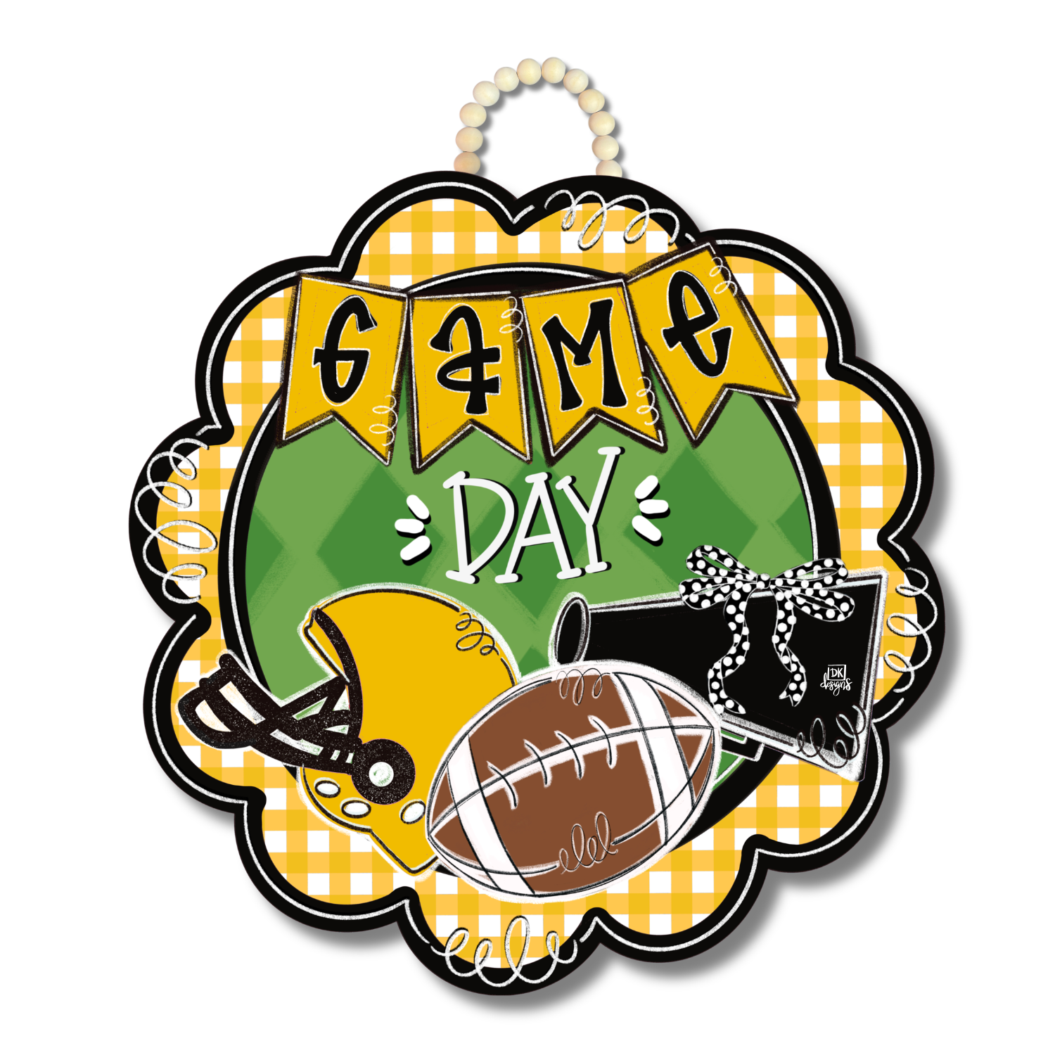 Yellow Gold and Black Game Day Scallop Door Hanger