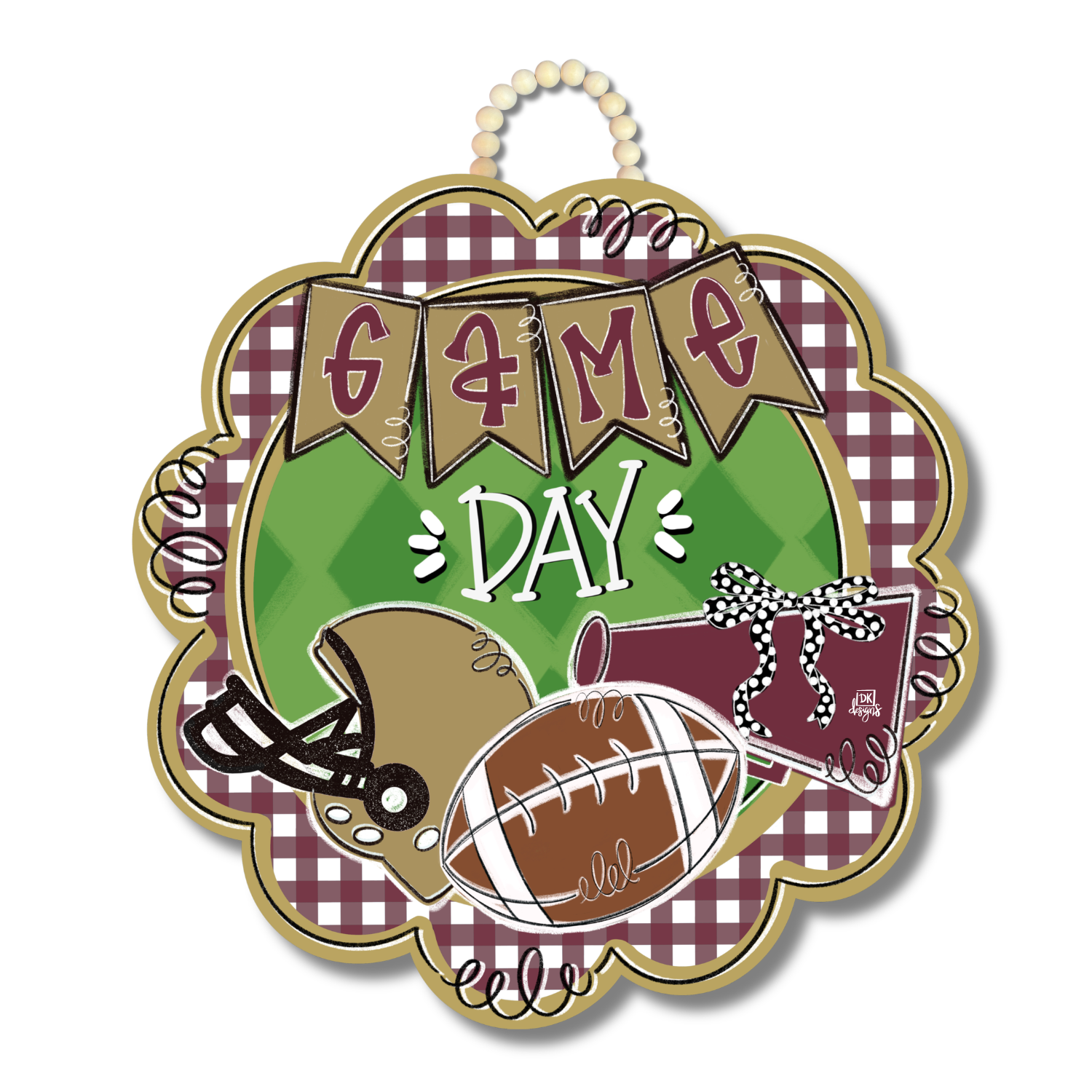 Maroon and Gold Game Day Scallop Door Hanger