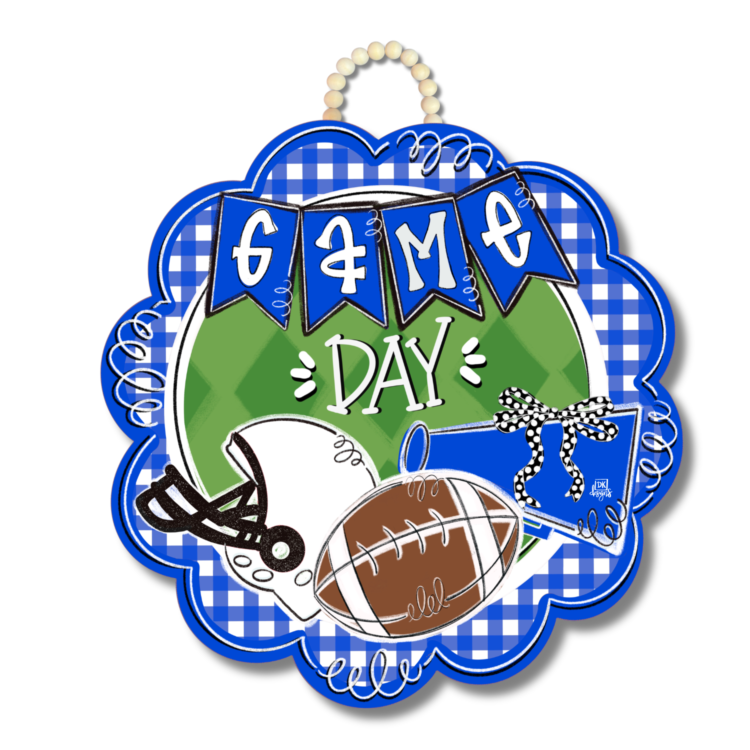 Blue and White Game Day Scallop Door Hanger