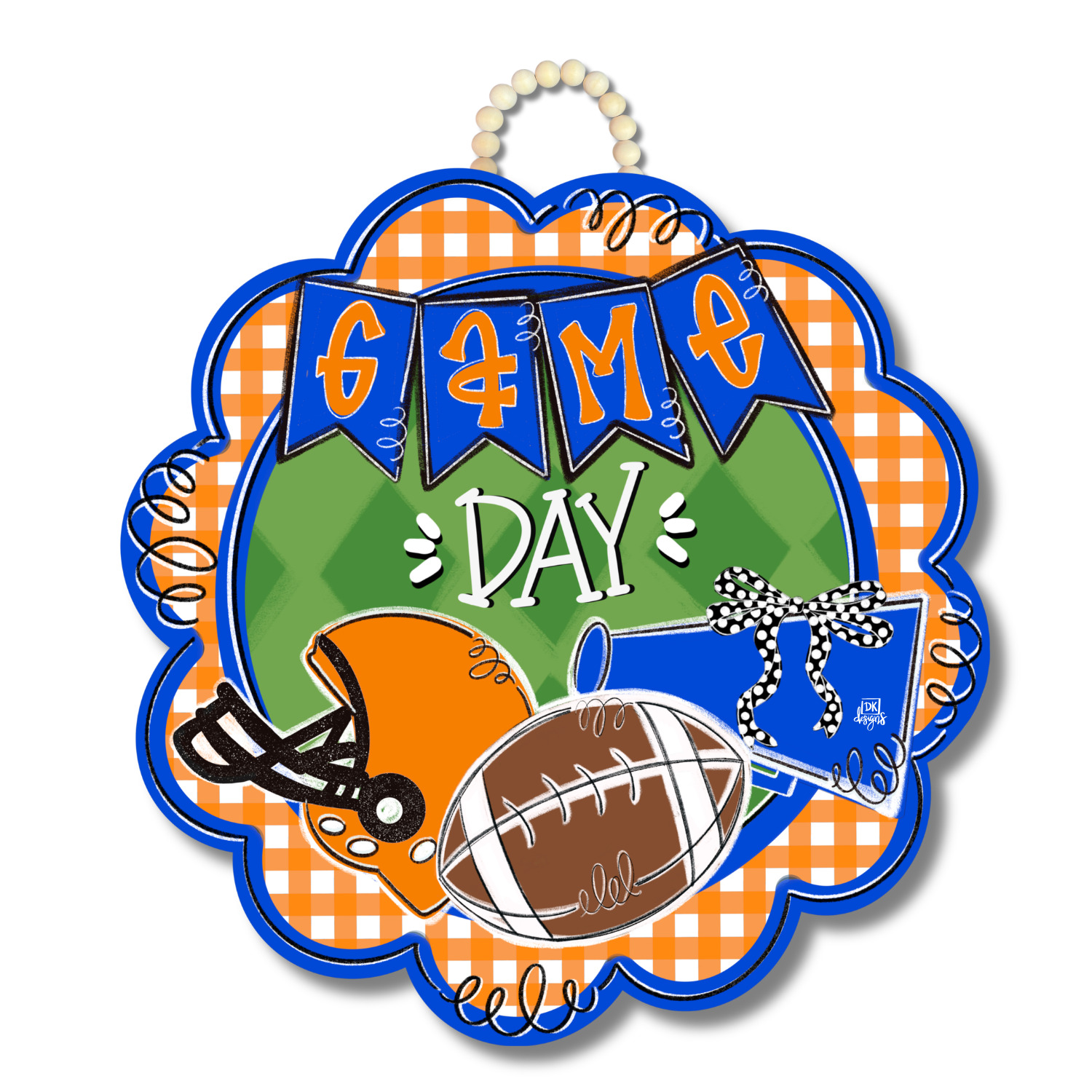 Orange and Blue Game Day Scallop Door Hanger