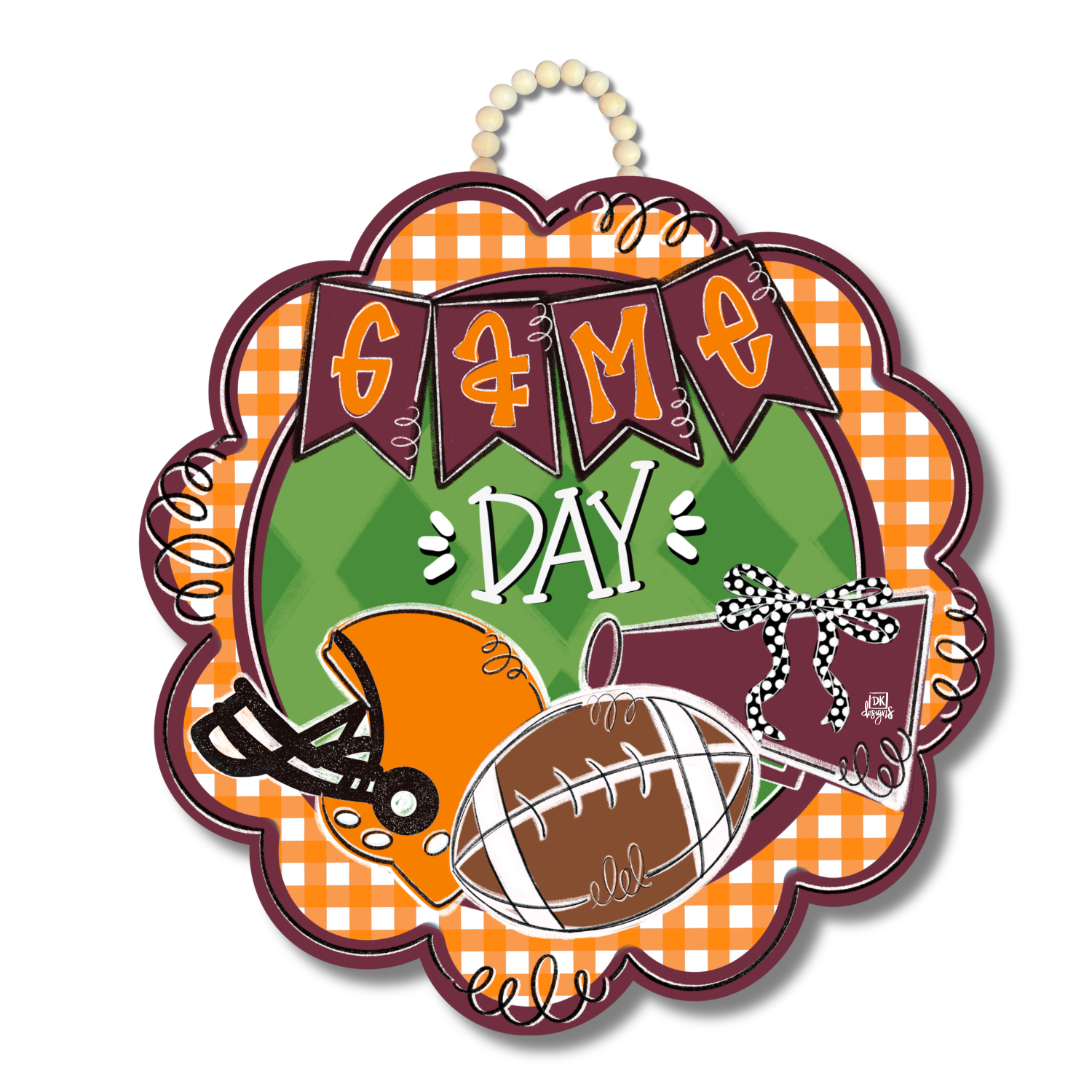 Maroon and Orange Game Day Scallop Door Hanger