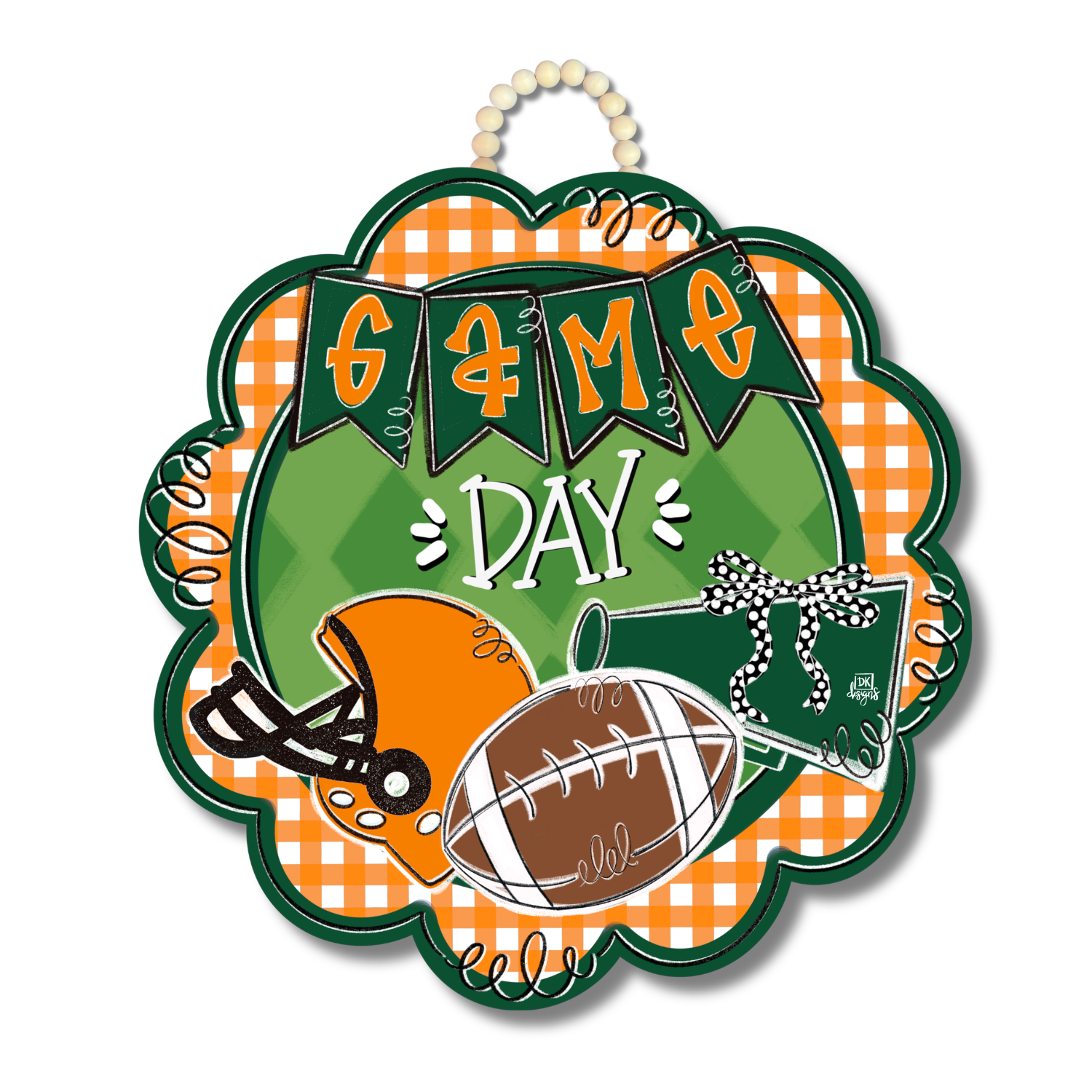 Orange and Green Game Day Scallop Door Hanger