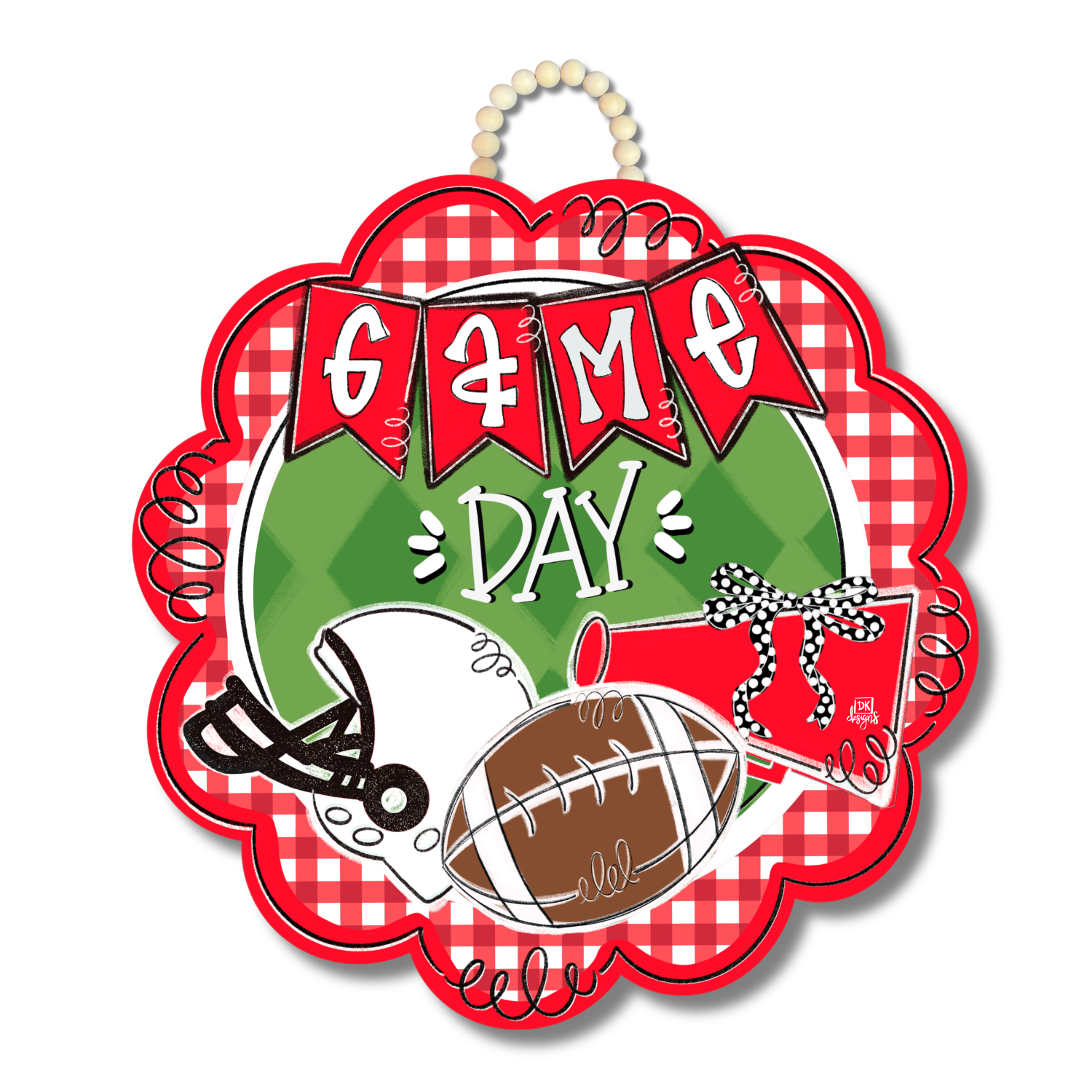 Red and White Game Day Scallop Door Hanger