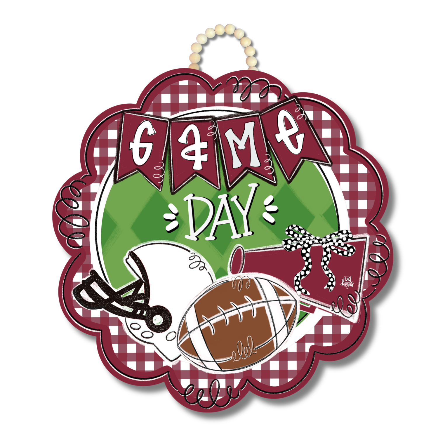 Maroon and White Game Day Scallop Door Hanger