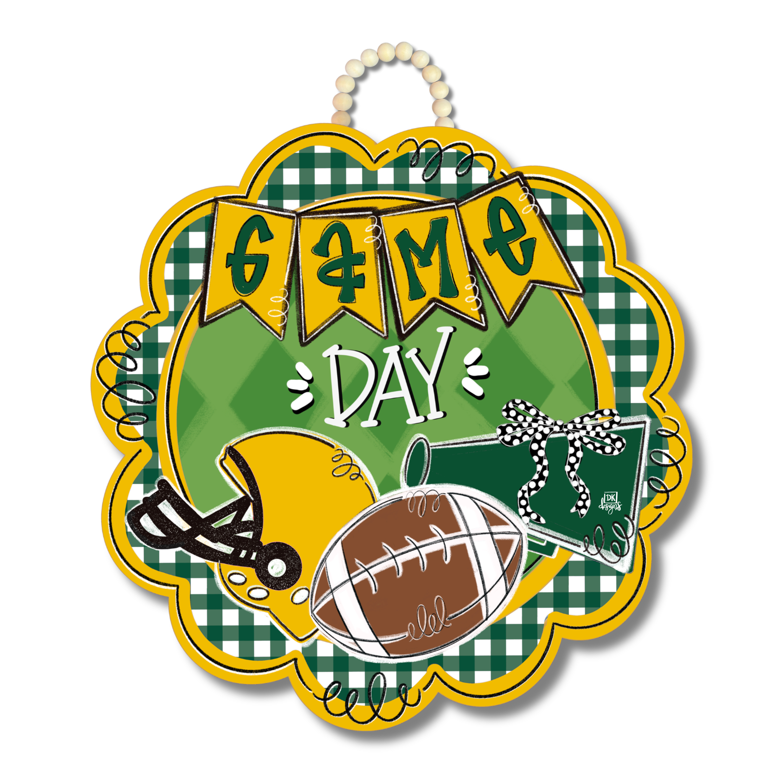Green and Yellow Gold Game Day Scallop Door Hanger