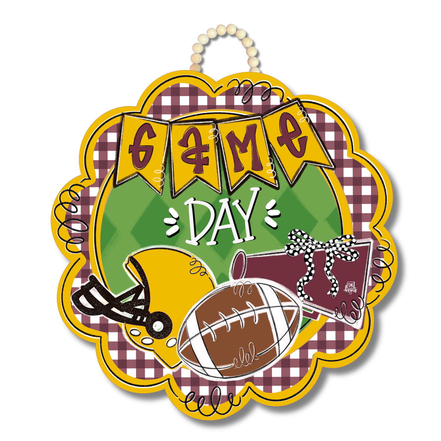 Maroon and Yellow Gold Game Day Scallop Door Hanger