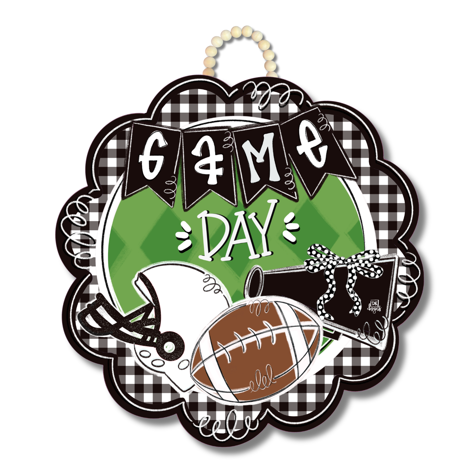 Black and White Game Day Scallop Door Hanger
