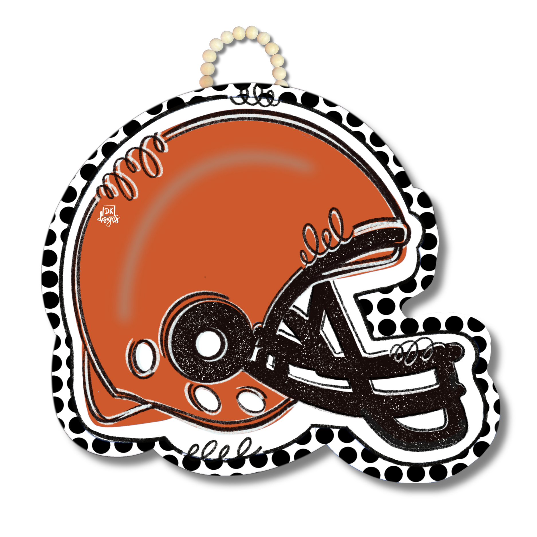 Burnt Orange and White FB Helmet Door Hanger