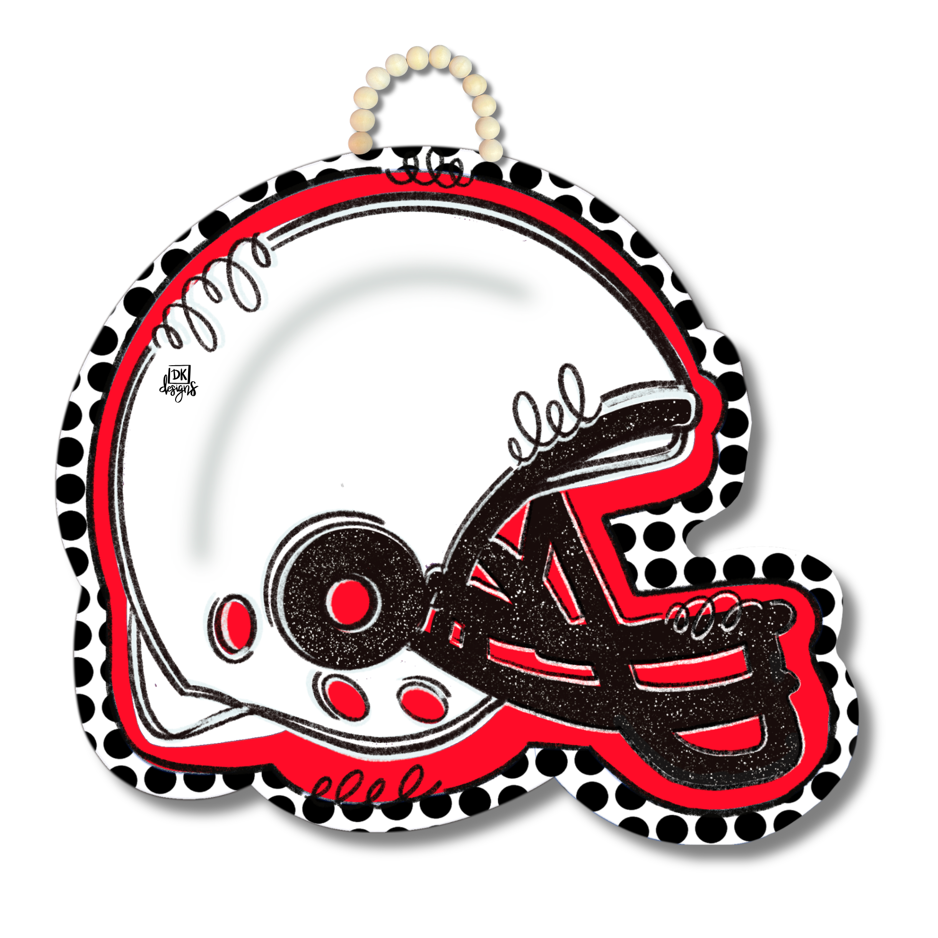 Red and White FB Helmet Door Hanger
