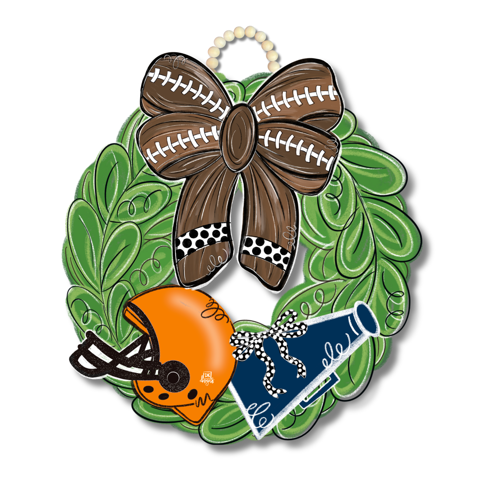 Navy and Orange FB Wreath Door Hanger