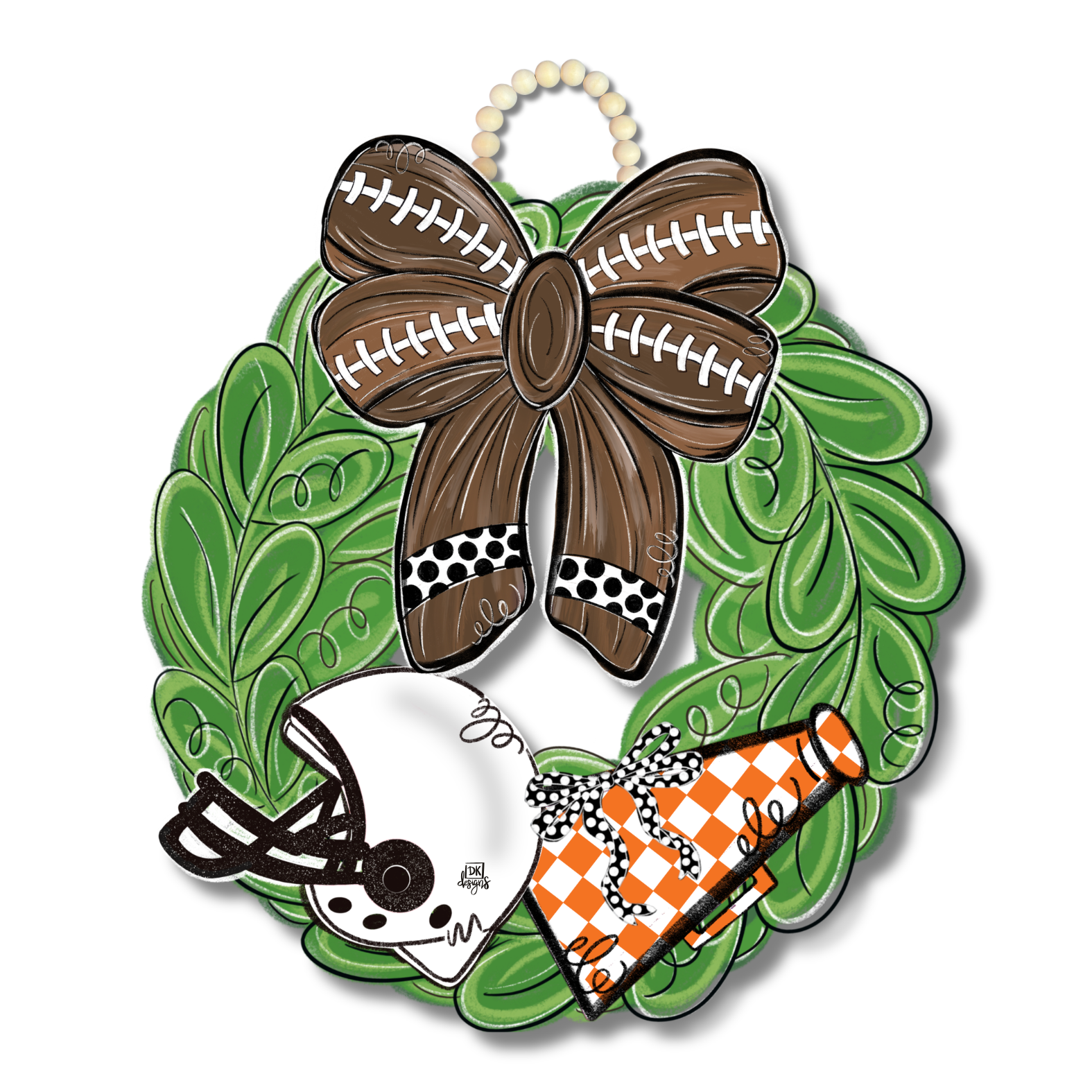 Orange and White FB Wreath Door Hanger