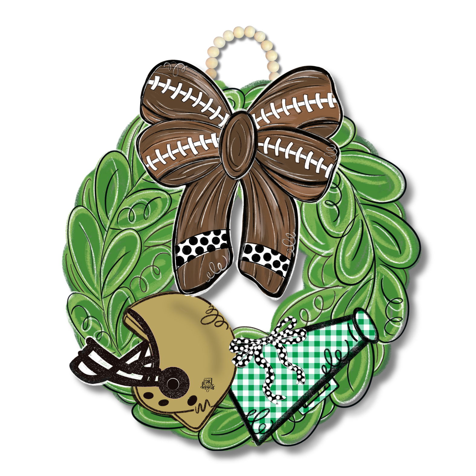 Green and Gold FB Wreath Door Hanger