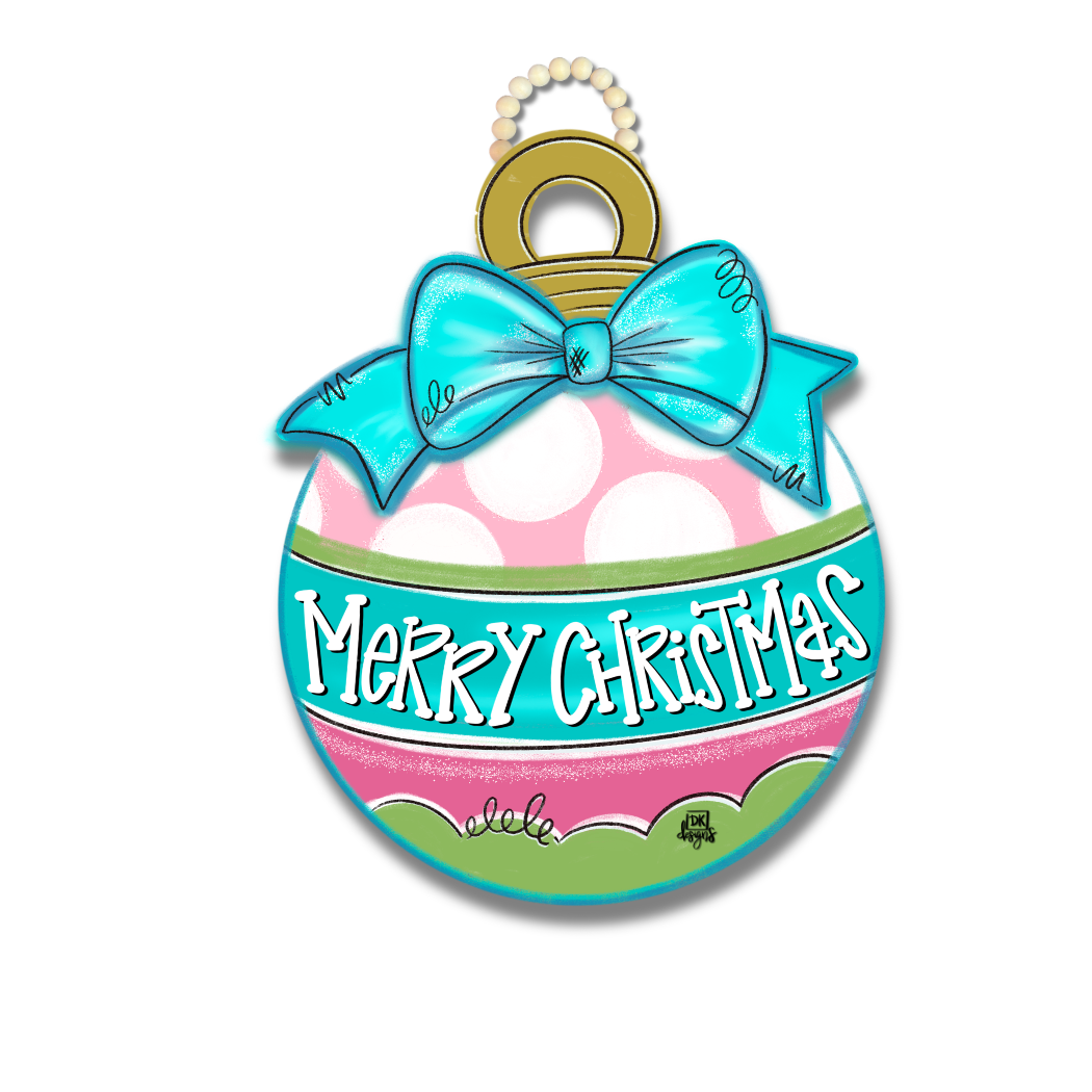 Pink and Teal Christmas Bulb Door Hanger