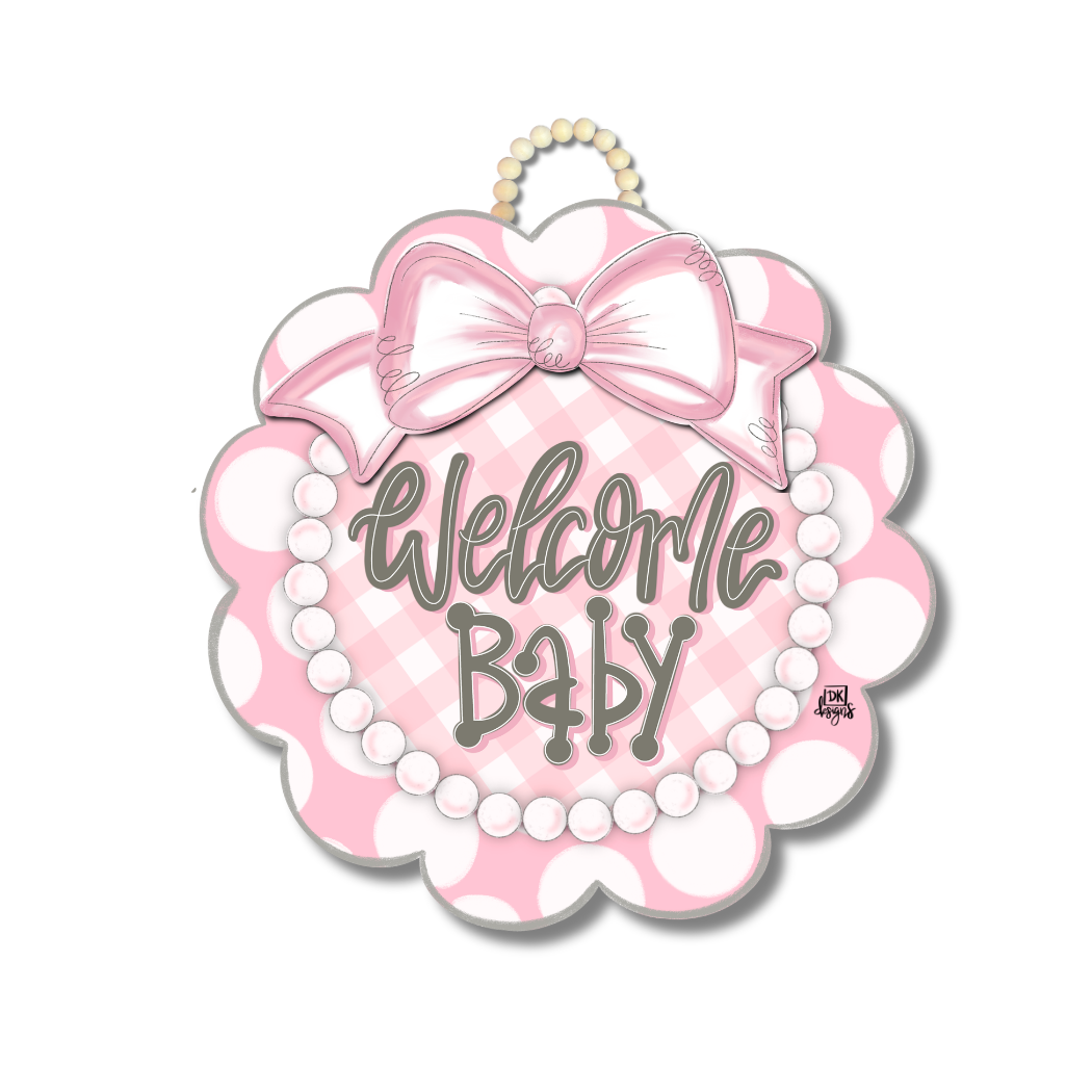 Pink Scallop Welcome Baby Door Hanger