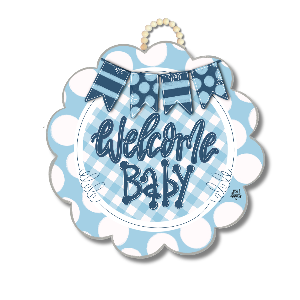 Blue Scallop Welcome Baby Door Hanger