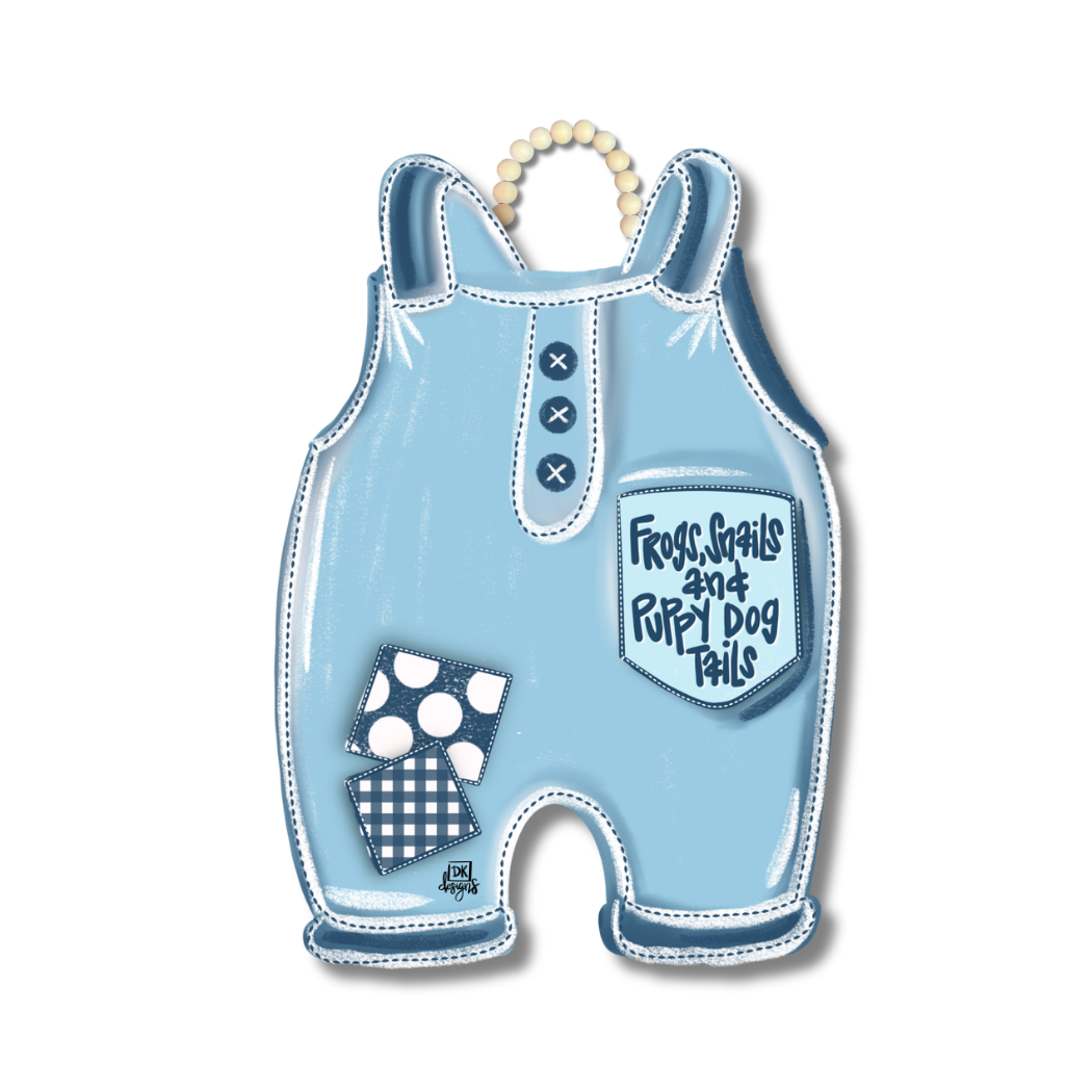 Blue Overalls Frogs & Snails Door Hanger