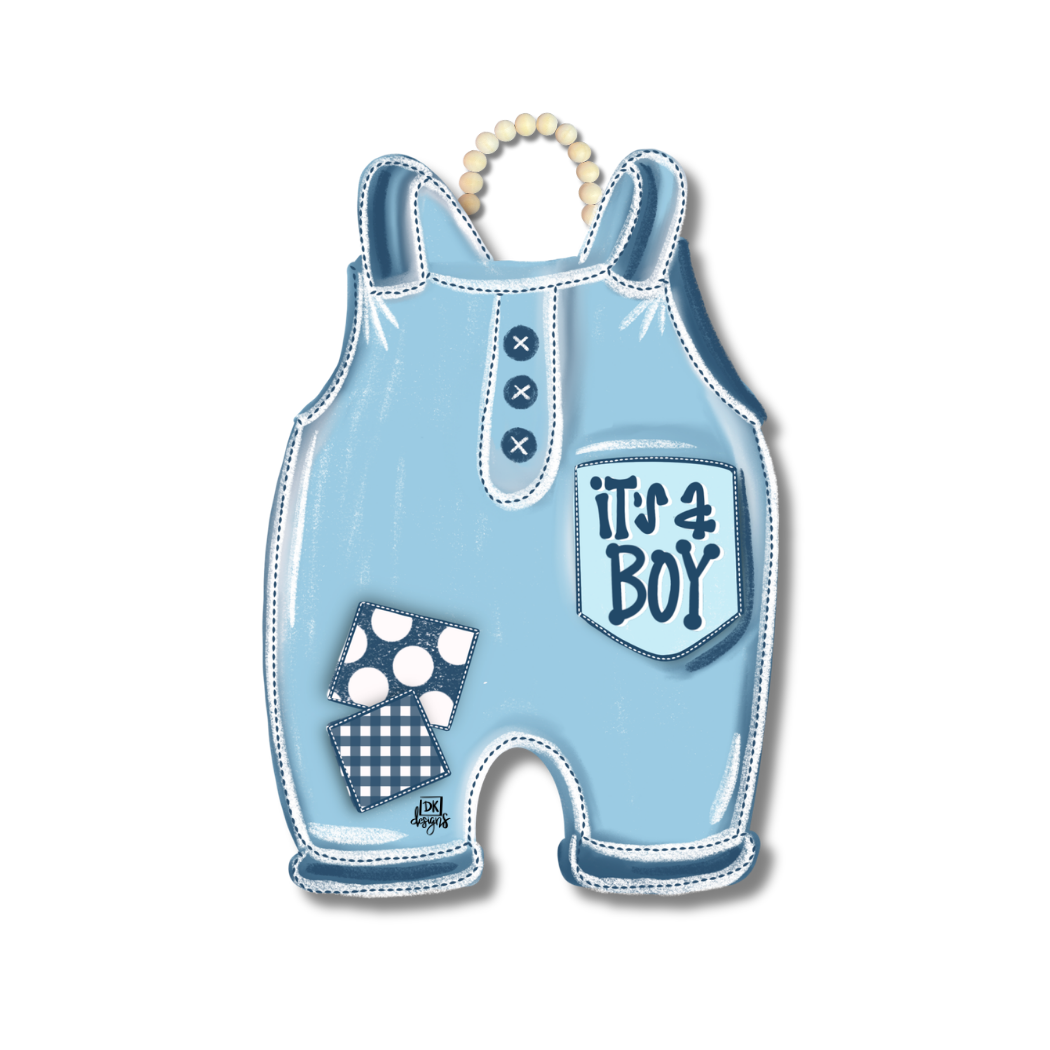 Blue Overalls It's a Boy Door Hanger