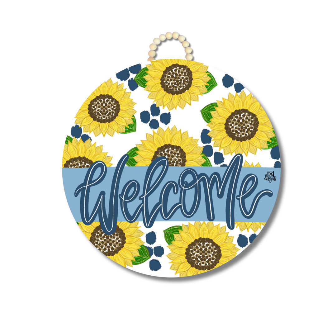Navy Sunflower Welcome Door Hanger