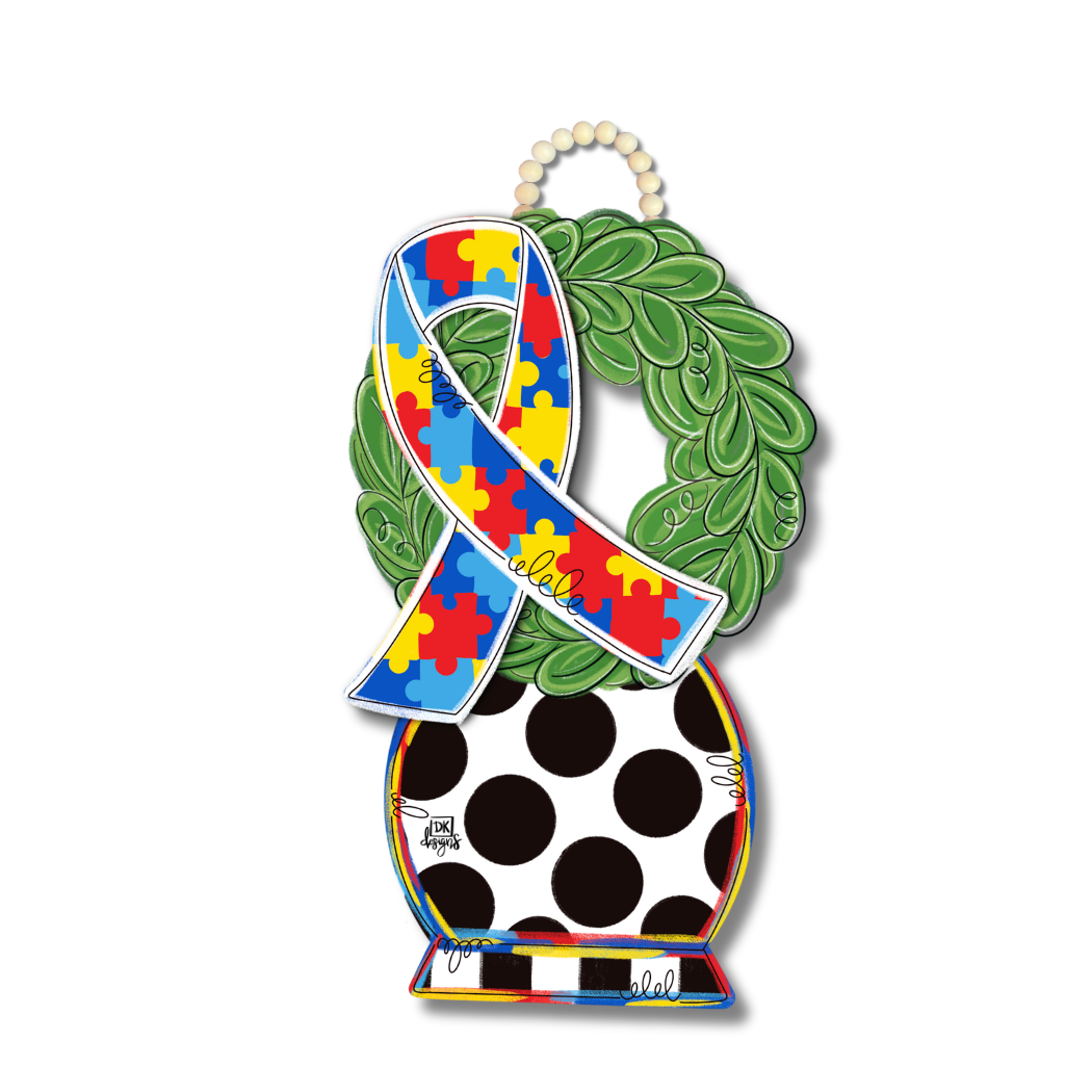 Puzzle Awareness Topiary Door Hanger