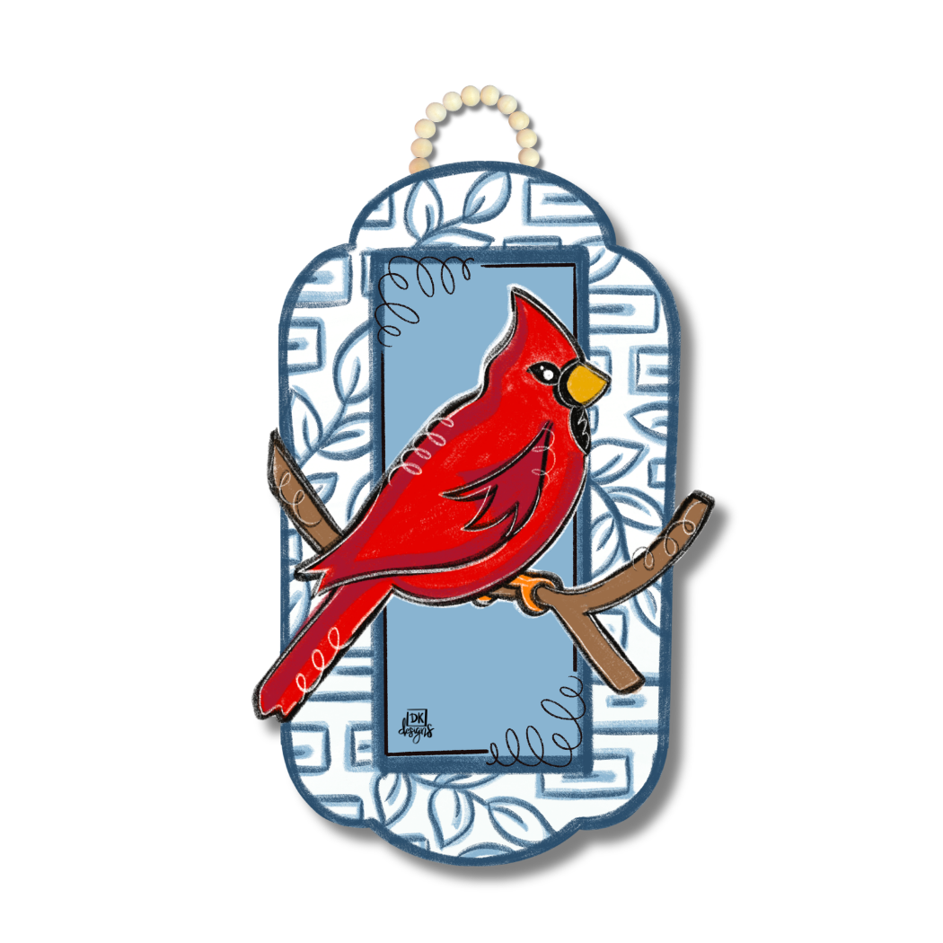 Blue and White Cardinal Door Hanger