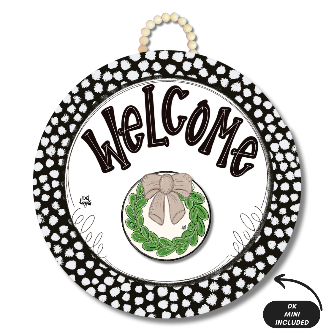 Black and White Dot Door Hanger w/ room for mini