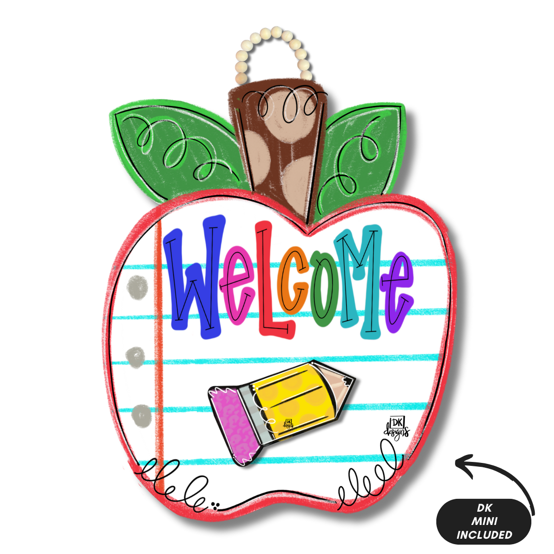 Welcome Apple Door Hanger w/ room for mini