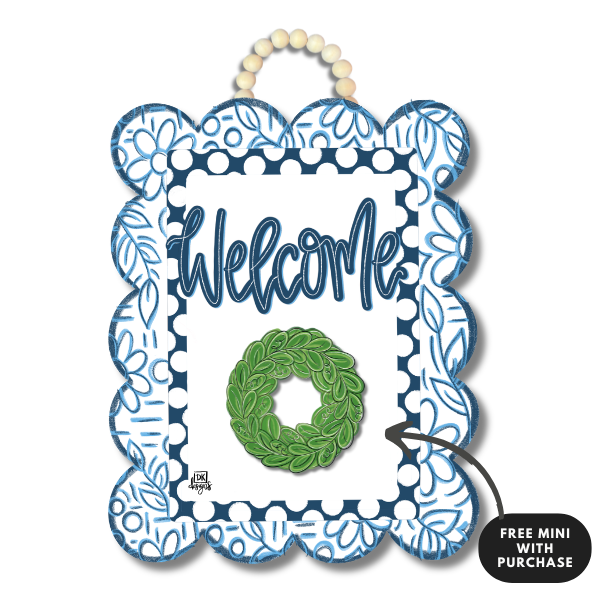 Blue and White Scallop Door Hanger w/ mini