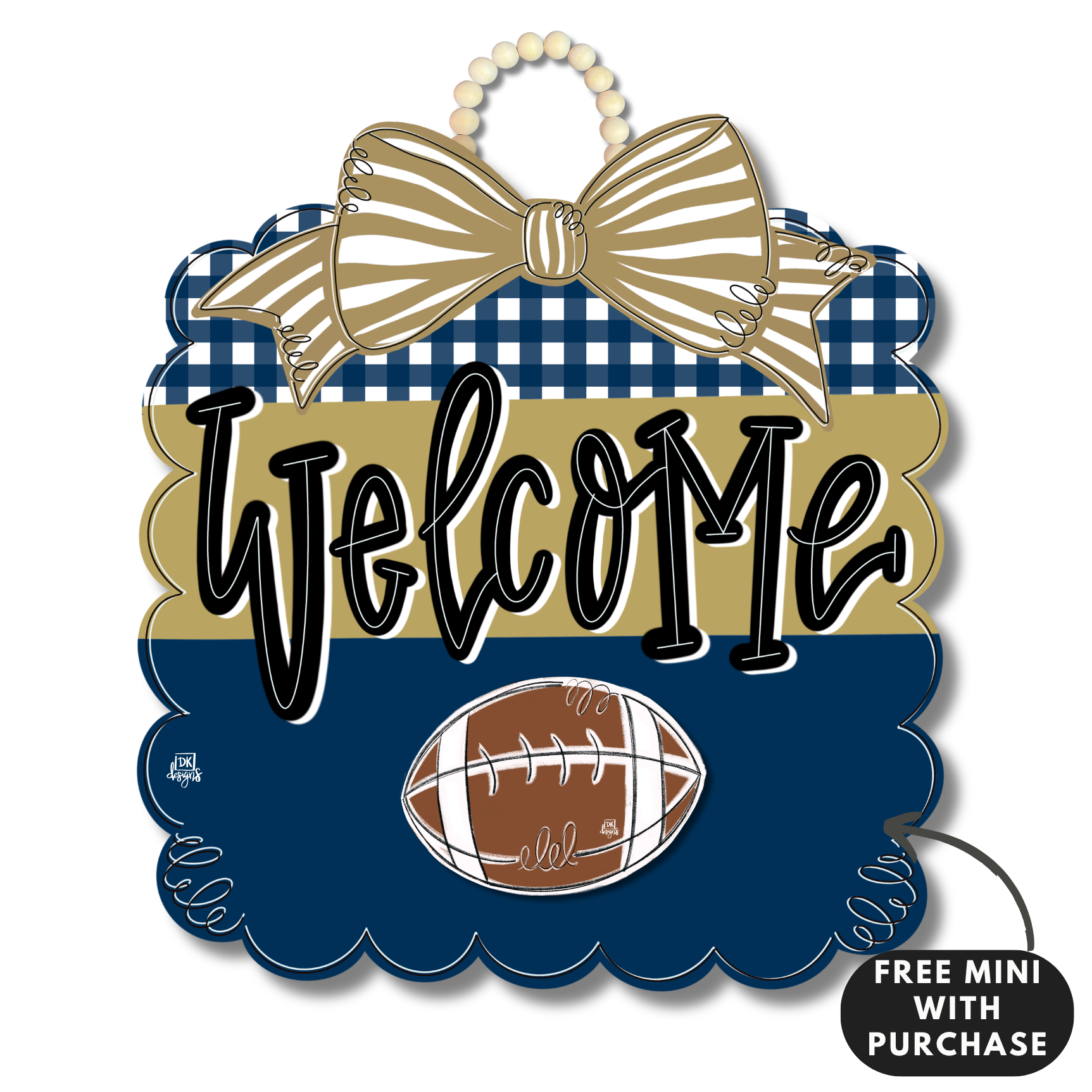 Navy and Gold Football Scallop w / mini
