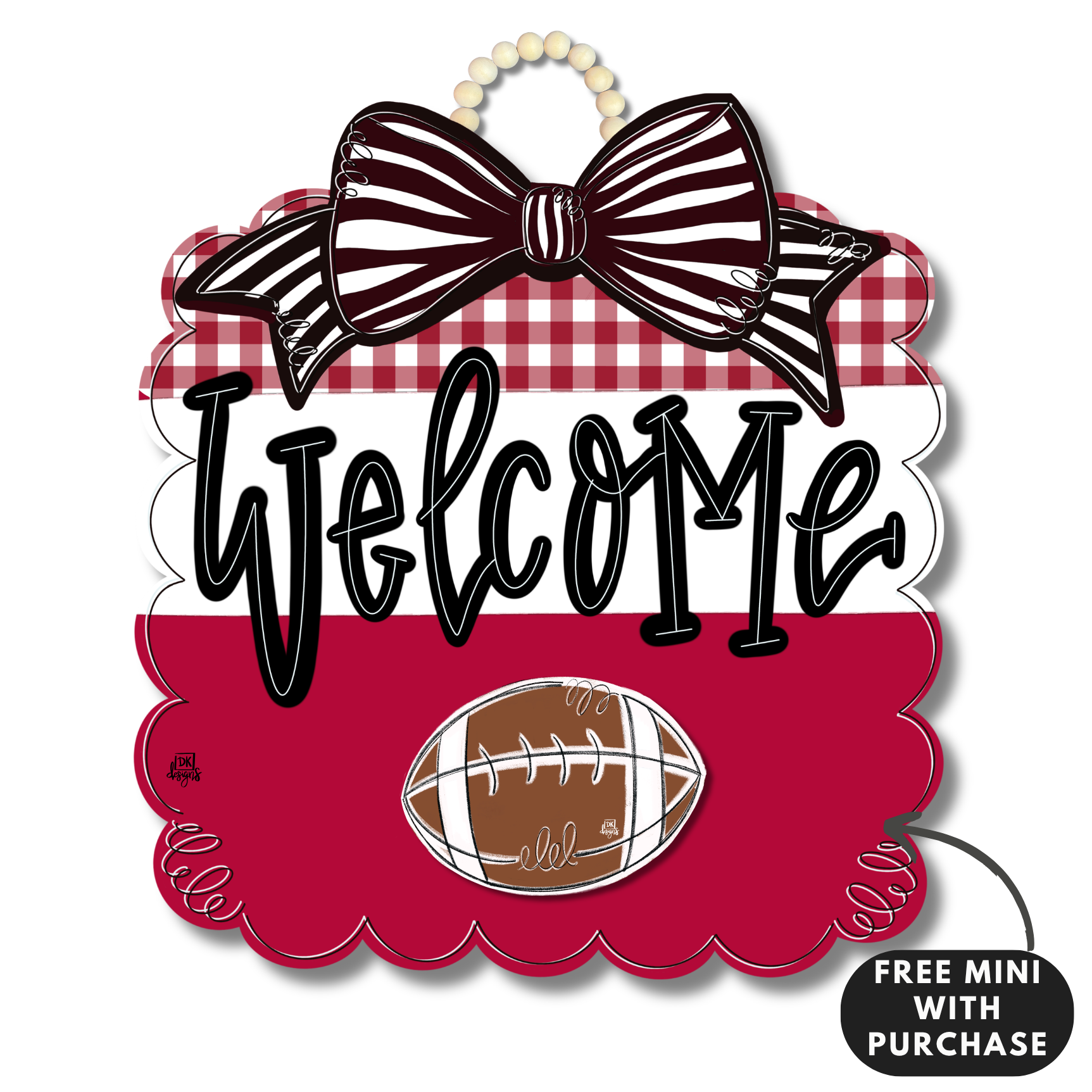 Crimson and White Football Scallop w / mini